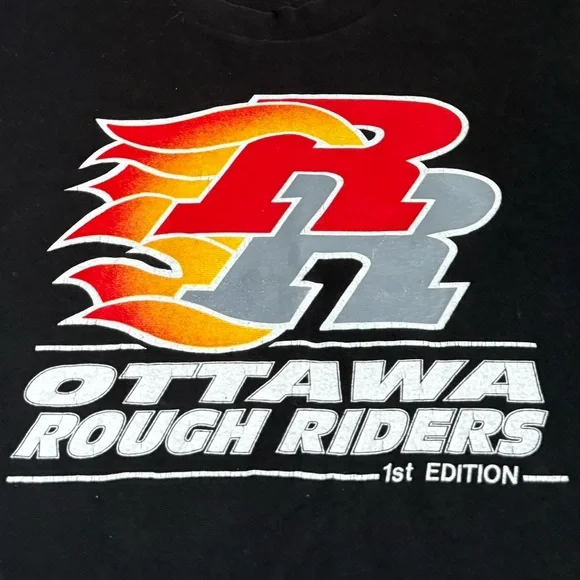 Vintage 90s Ottawa Rough Riders CFL Football First Edition T Shirt Black - Picture 2 of 7